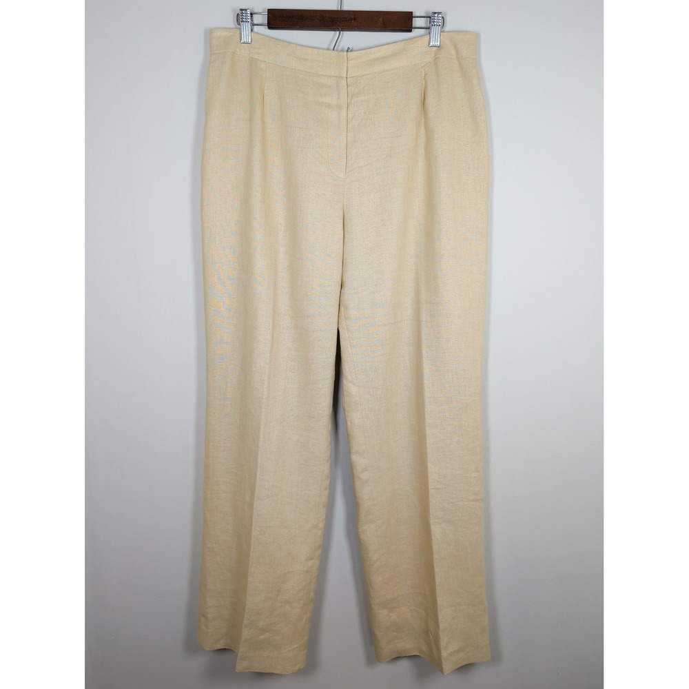 Kasper Wide Leg Pants Womens 12 Beige 100% Linen Pleated High Rise 5D421C227